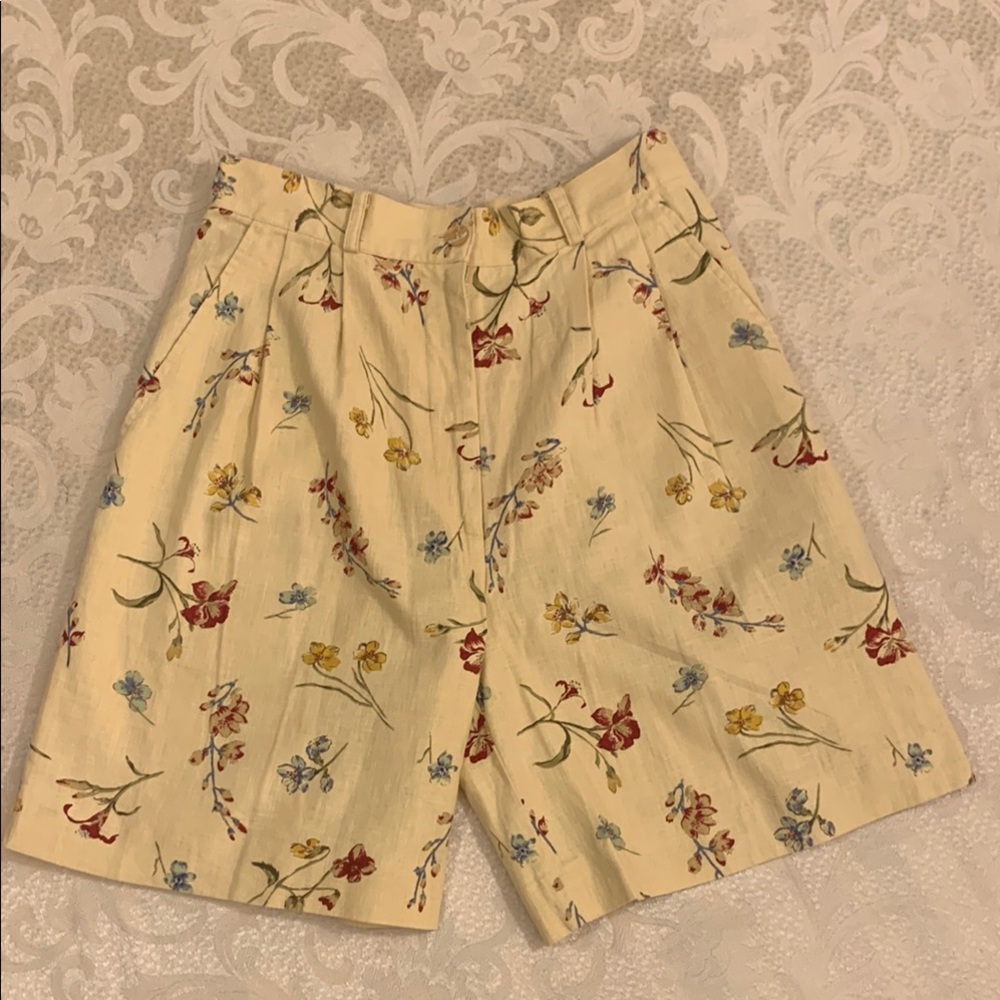 Talbots Yellow Floral Linen-Cotton Shorts